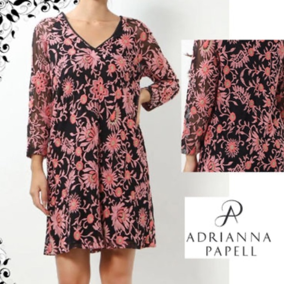 Anthropologie x Adrianna Papell Mini Dress Crochet Lace Floral Black Pink 16 - Picture 2 of 14